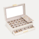 Lolalet 4-tier large earring storage box for women with a clear glass top and multiple drawers.