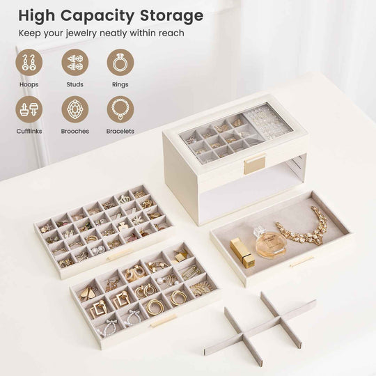 Large Earring Jewelry Box Case with Drawer and Grid