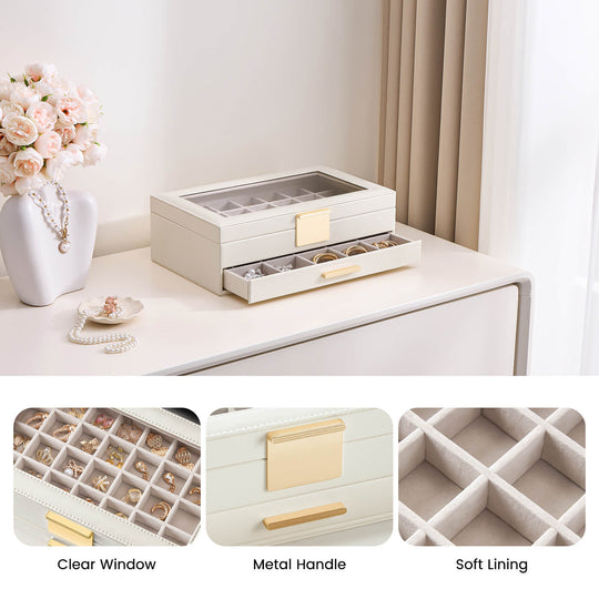 Close-up of a single drawer from the Lolalet earring organizer, featuring soft velvet lining and small grid compartments perfect for stud earrings or rings.