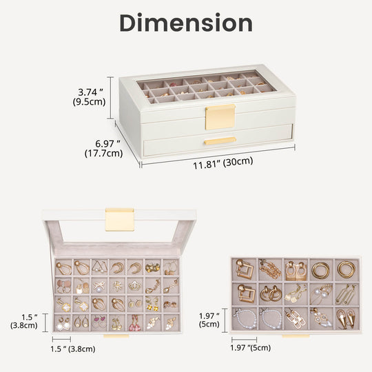 Close-up of a single drawer from the Lolalet earring organizer, featuring soft velvet lining and small grid compartments perfect for stud earrings or rings.