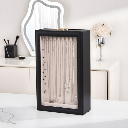 Necklace Organizer Box with Clear Lid