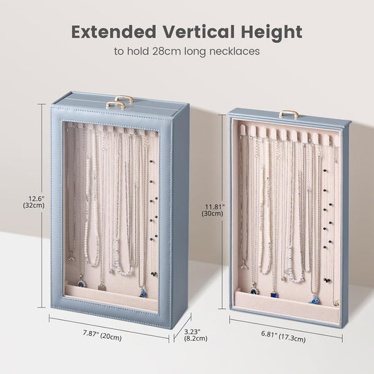 Necklace Organizer Box with Clear Lid