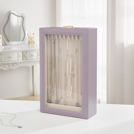 Necklace Organizer Box with Clear Lid