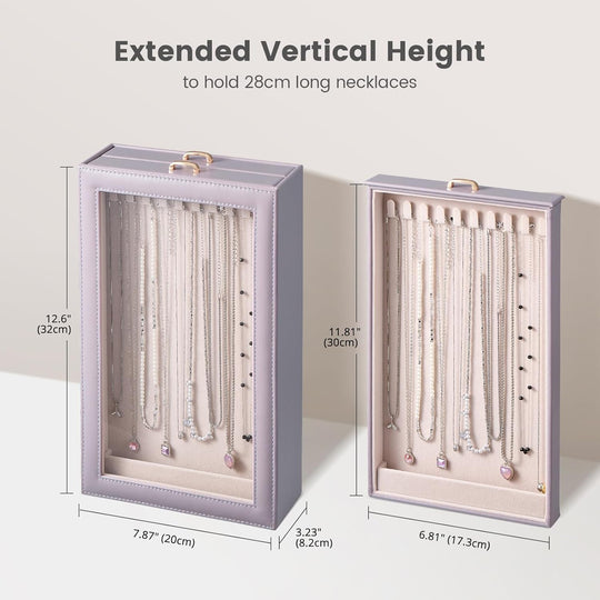 Necklace Organizer Box with Clear Lid