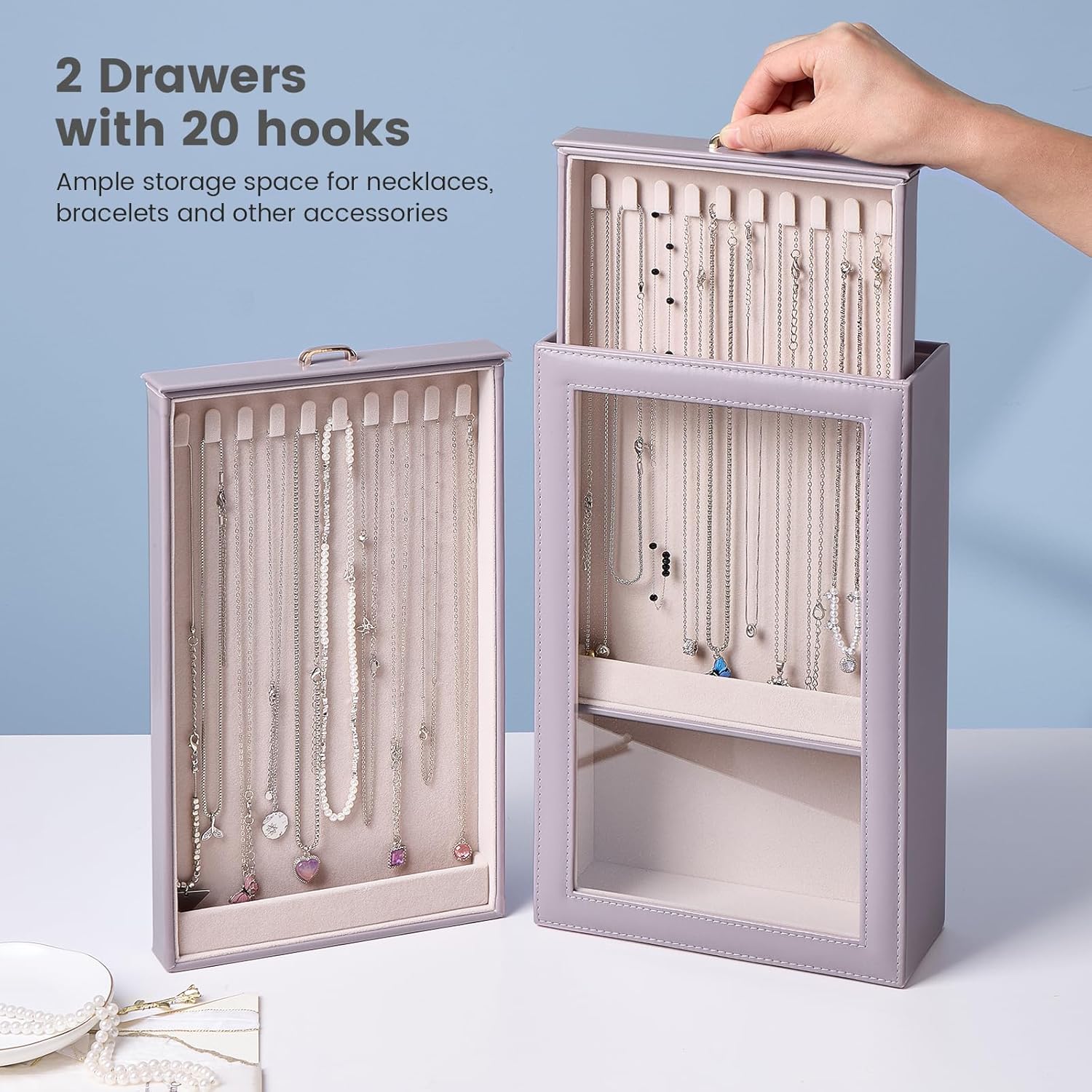 Necklace Organizer Box with Clear Lid