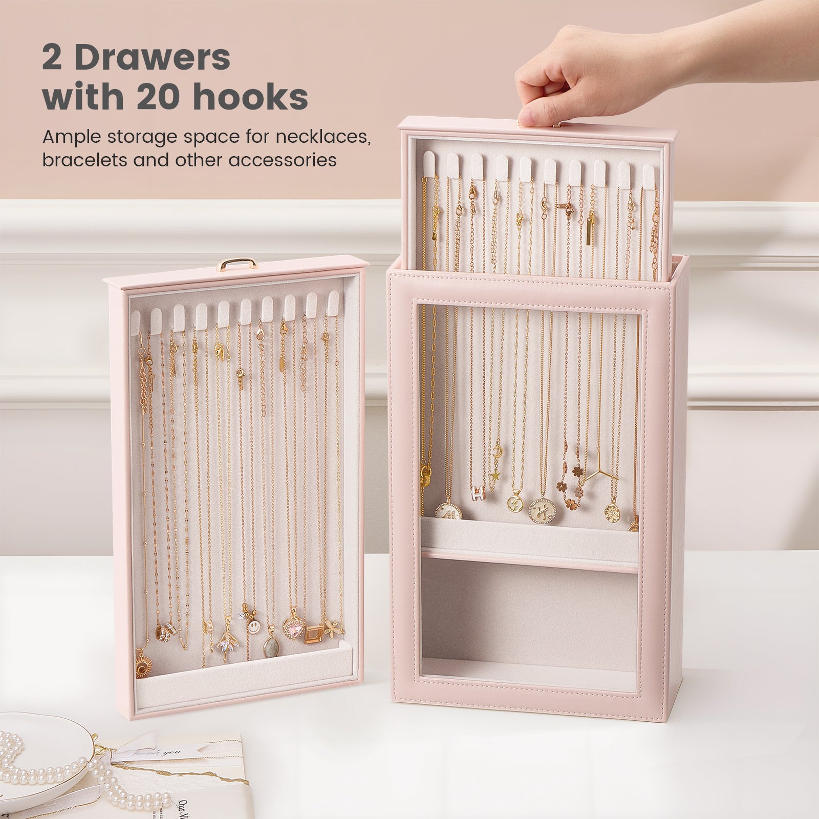 2-Layer Necklace Organizer Box with Clear Lid