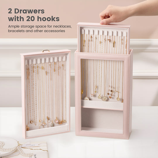 2-Layer Necklace Organizer Box with Clear Lid