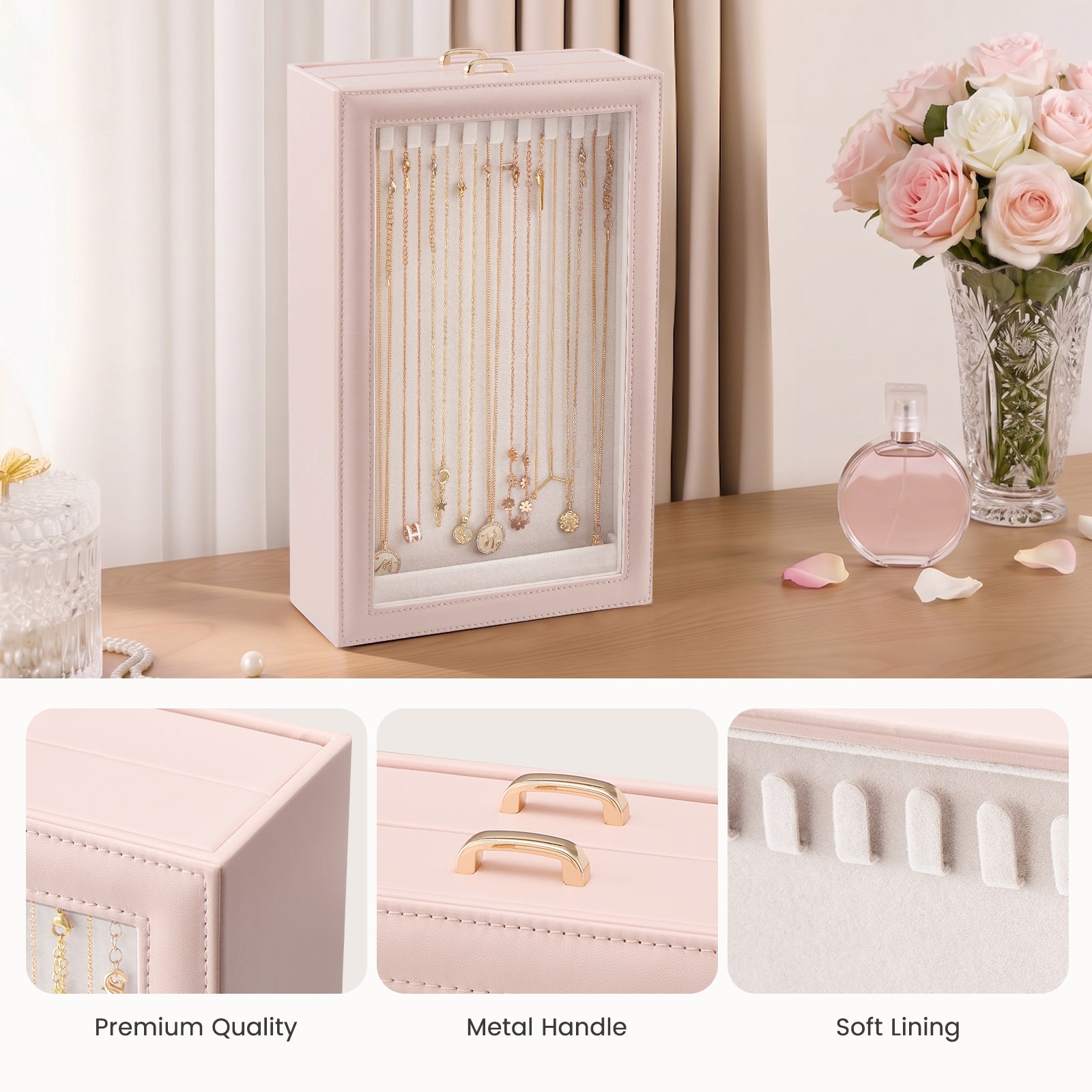 2-Layer Necklace Organizer Box with Clear Lid