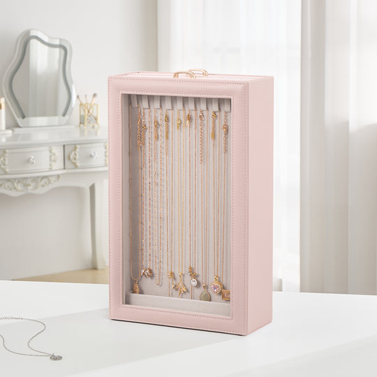 2-Layer Necklace Organizer Box with Clear Lid