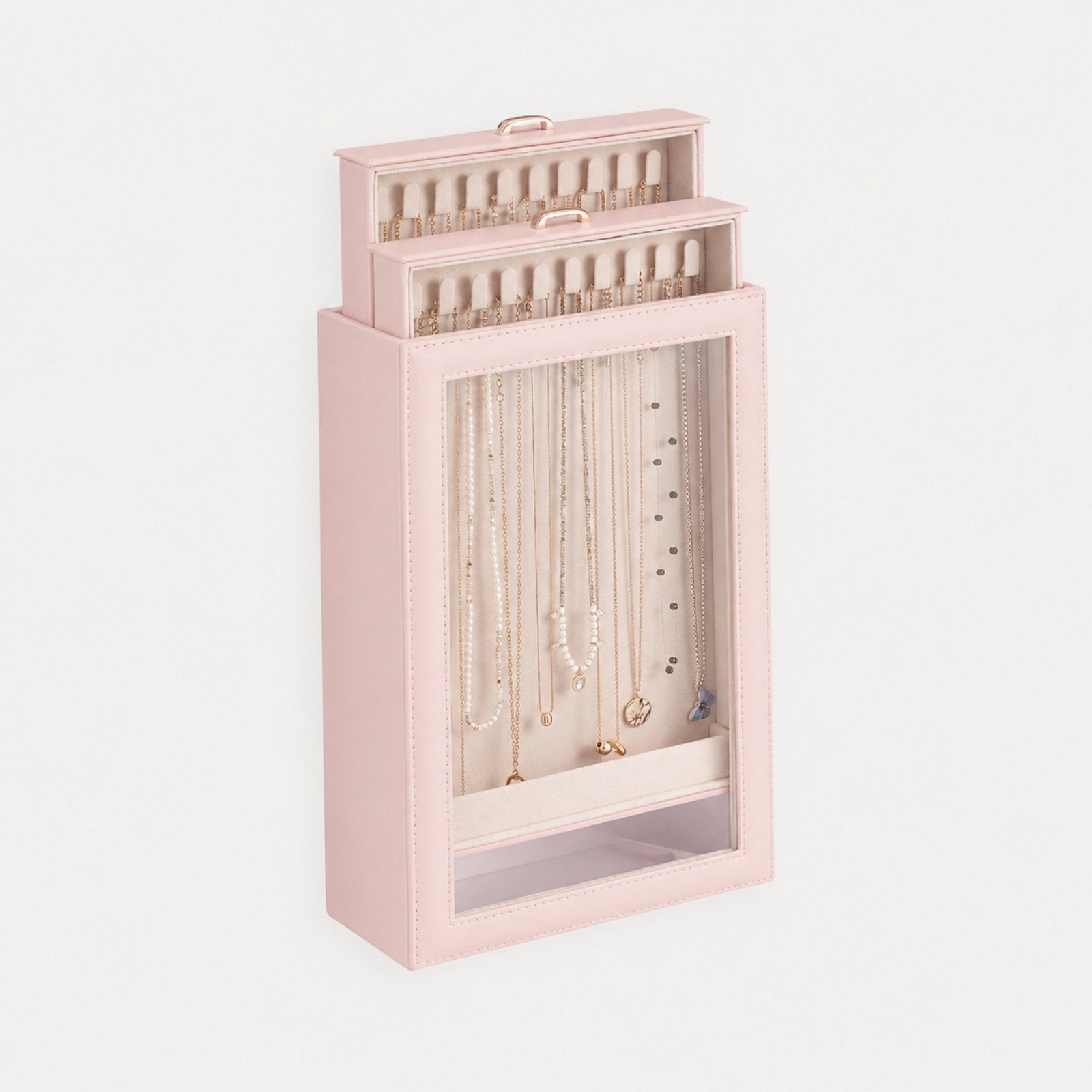 2-Layer Necklace Organizer Box with Clear Lid