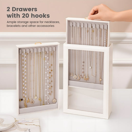 Necklace Organizer Box with Clear Lid