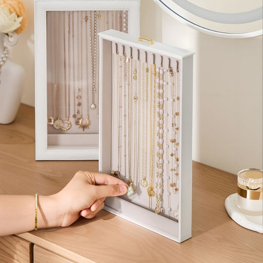 Necklace Organizer Box with Clear Lid