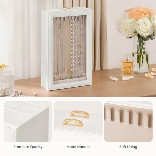 Necklace Organizer Box with Clear Lid