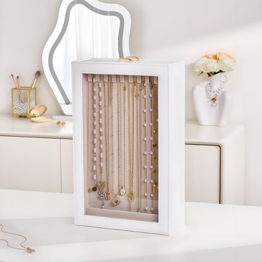Necklace Organizer Box with Clear Lid