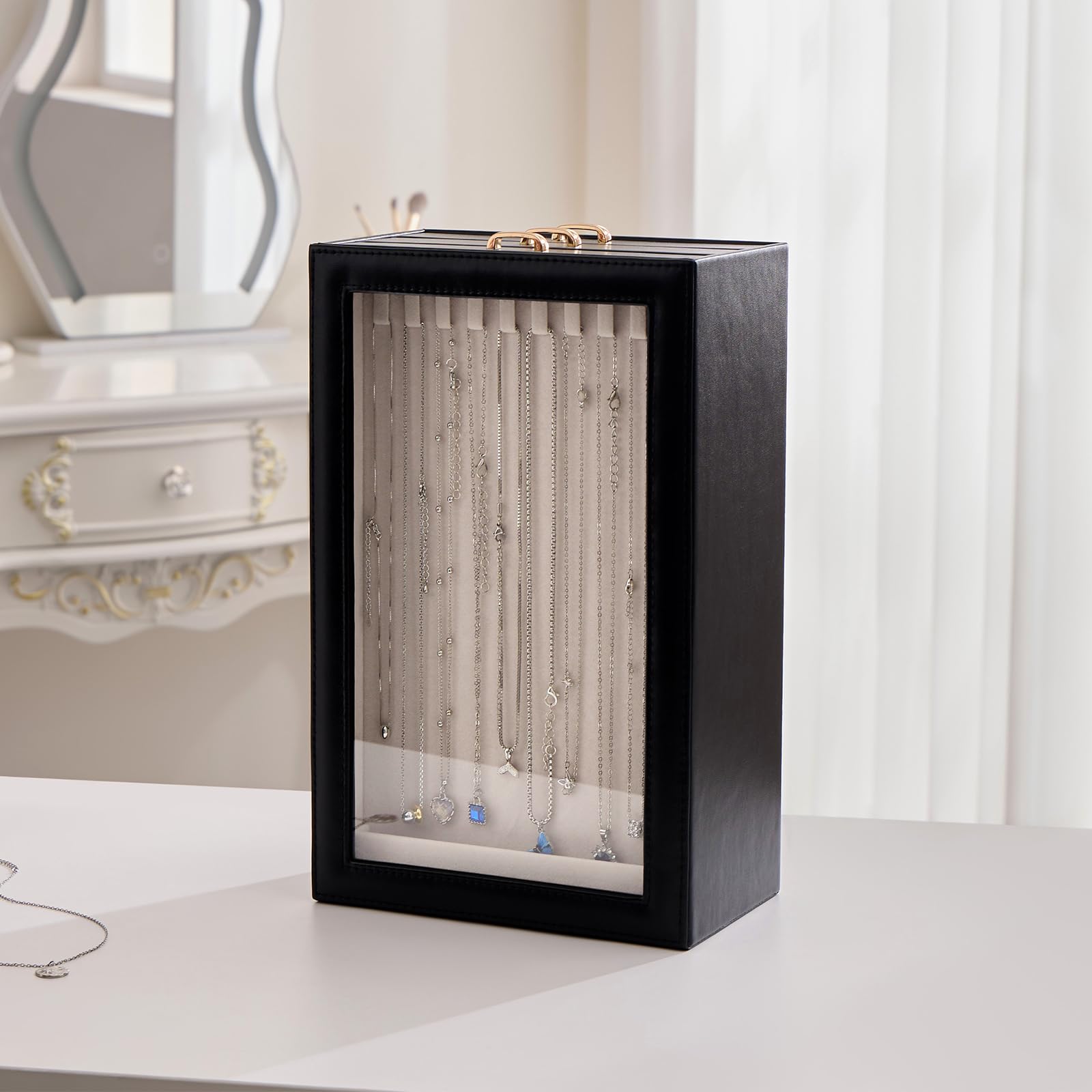 3-Layer Necklace Organizer Box with Clear Lid