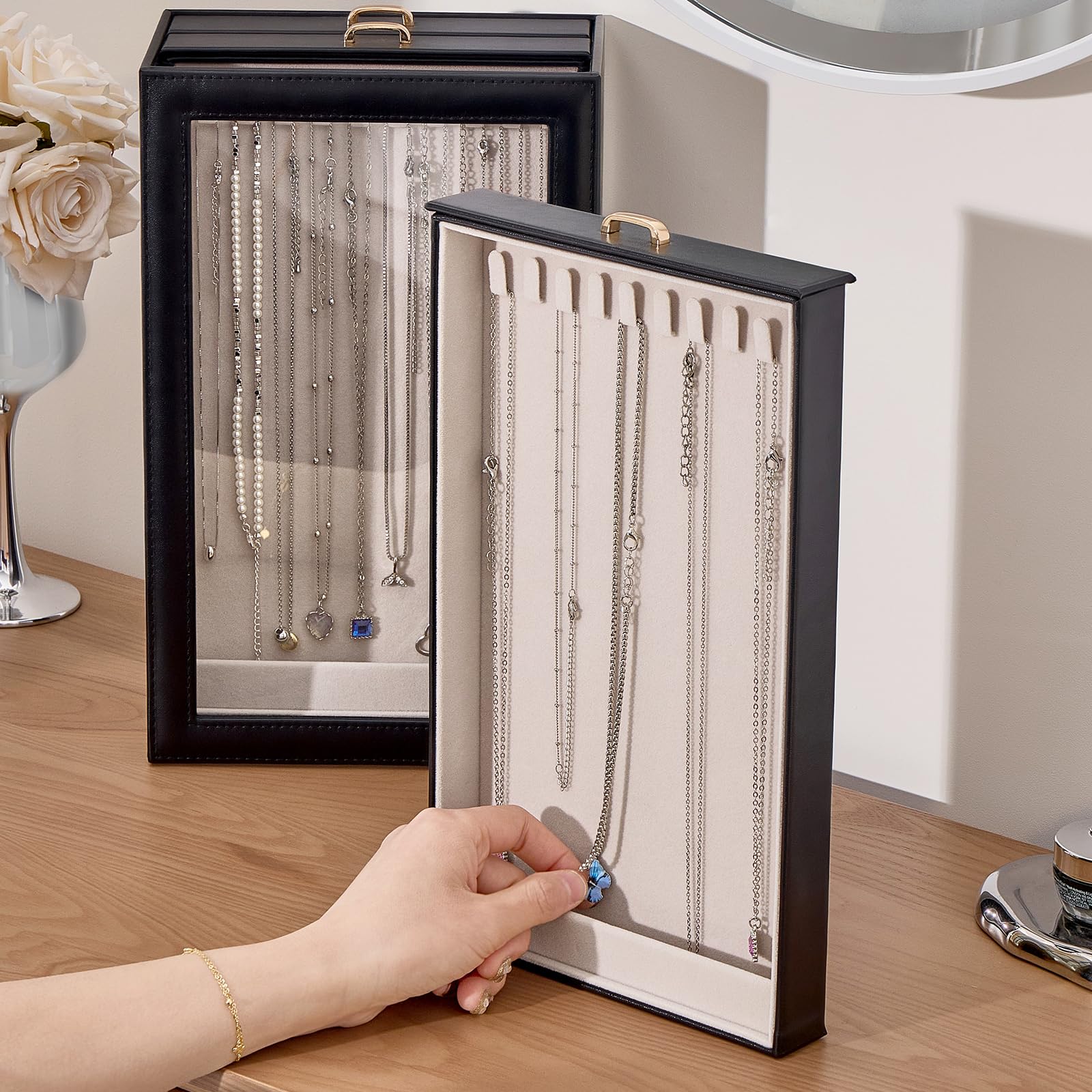 3-Layer Necklace Organizer Box with Clear Lid