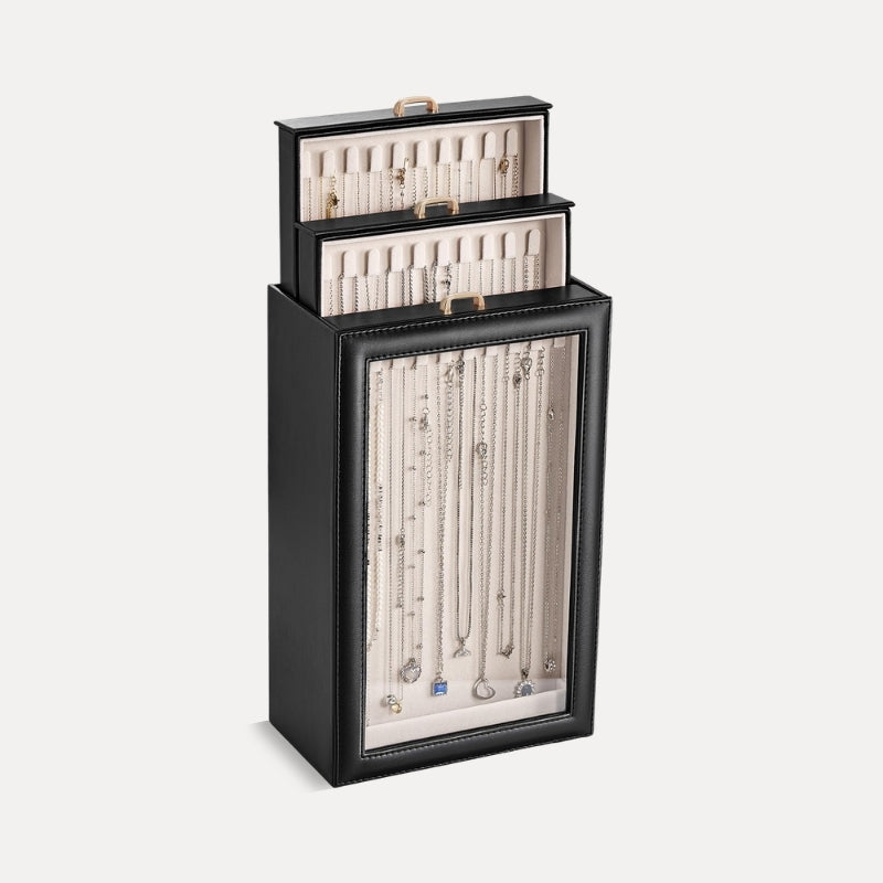 3-Layer Necklace Organizer Box with Clear Lid