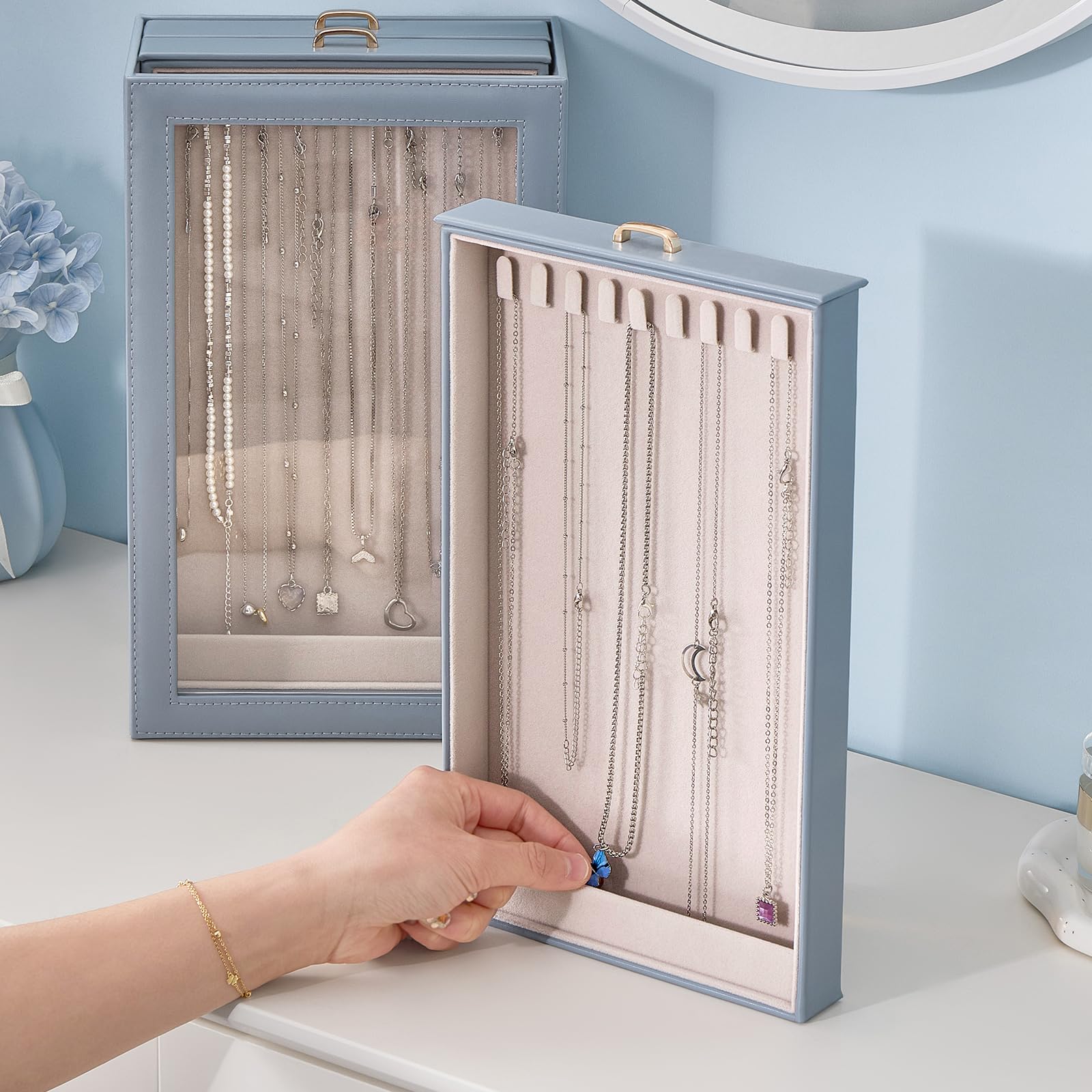 3-Layer Necklace Organizer Box with Clear Lid