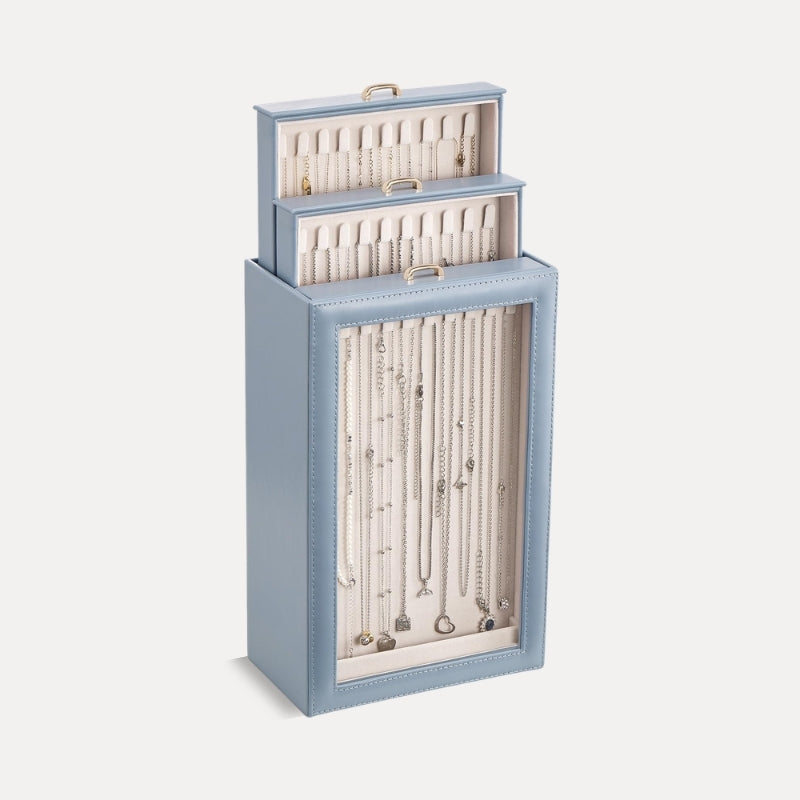 3-Layer Necklace Organizer Box with Clear Lid