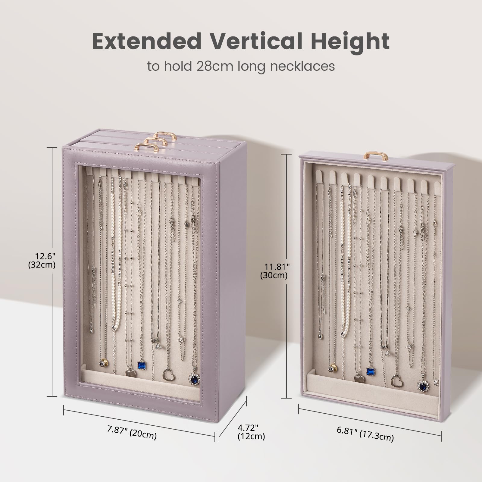 3-Layer Necklace Organizer Box with Clear Lid