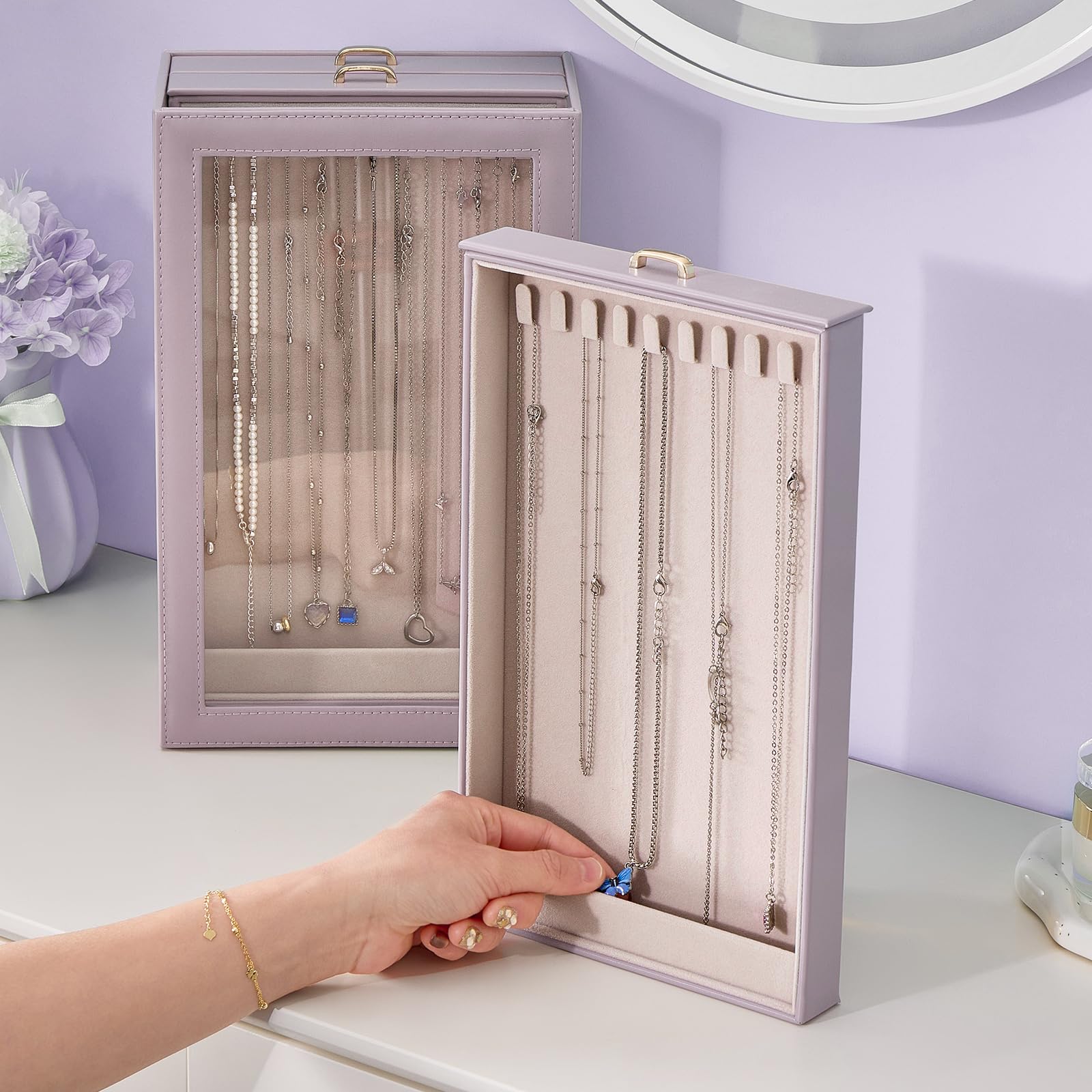 3-Layer Necklace Organizer Box with Clear Lid