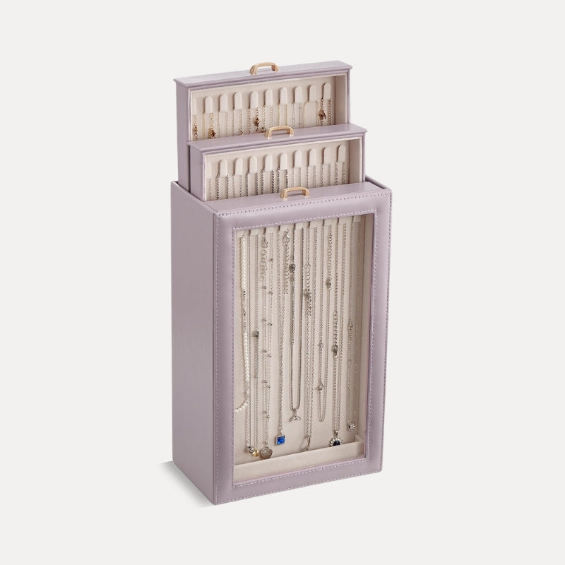 3-Layer Necklace Organizer Box with Clear Lid