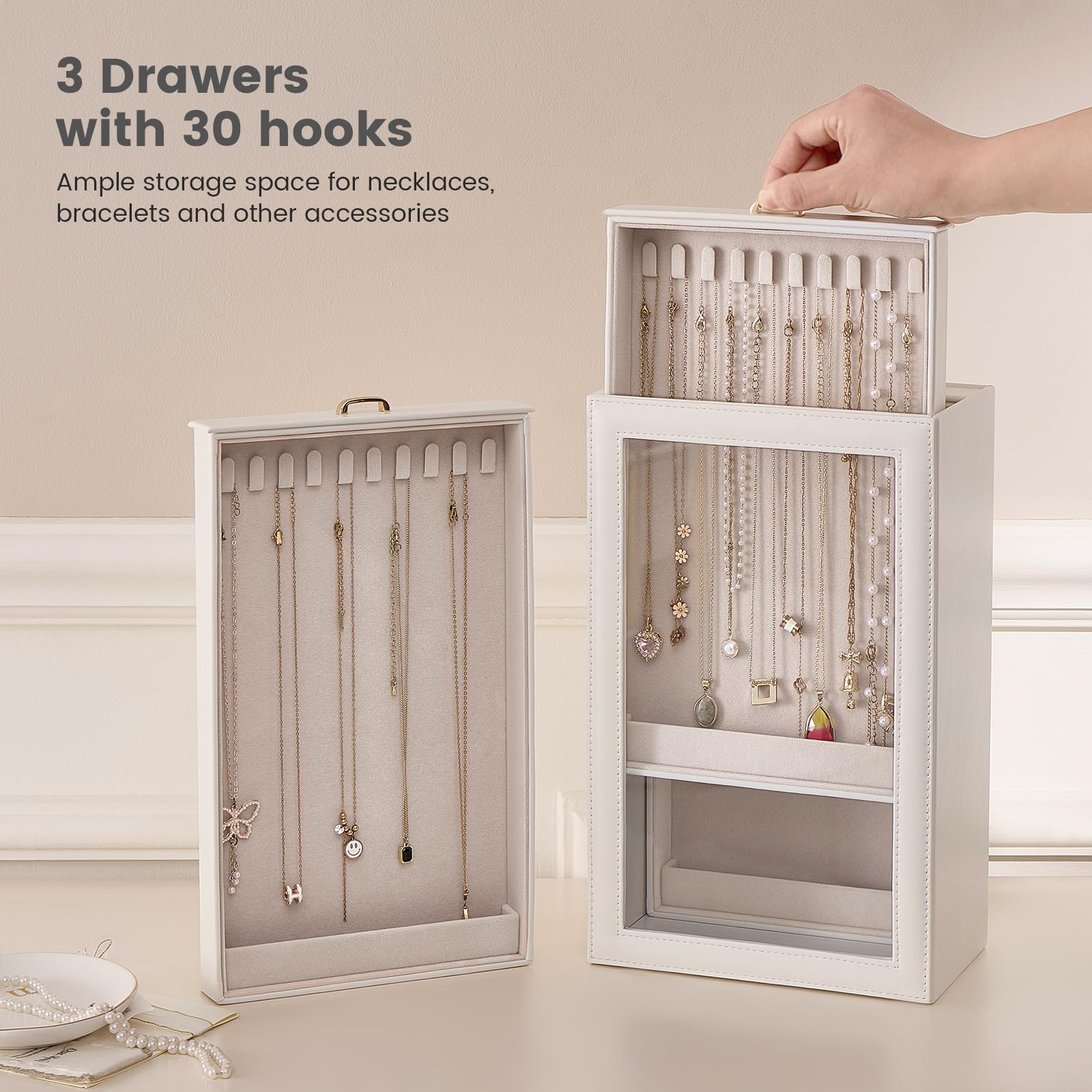 3-Layer Necklace Organizer Box with Clear Lid