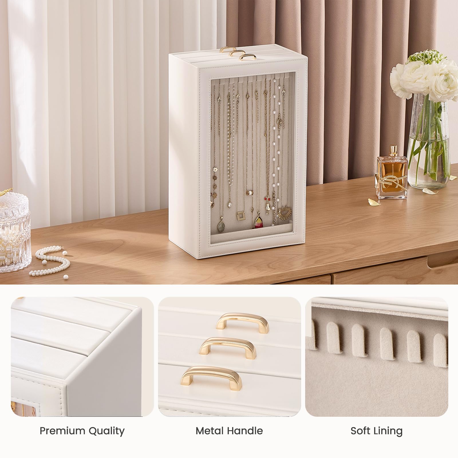 3-Layer Necklace Organizer Box with Clear Lid