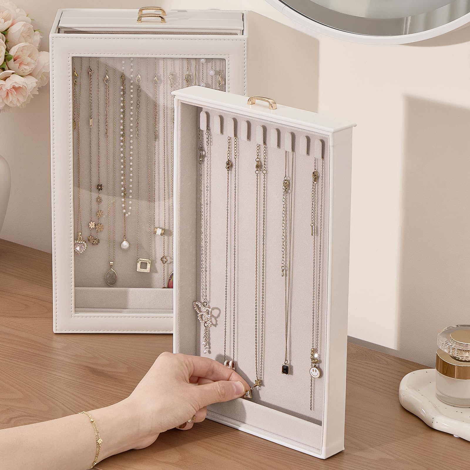3-Layer Necklace Organizer Box with Clear Lid