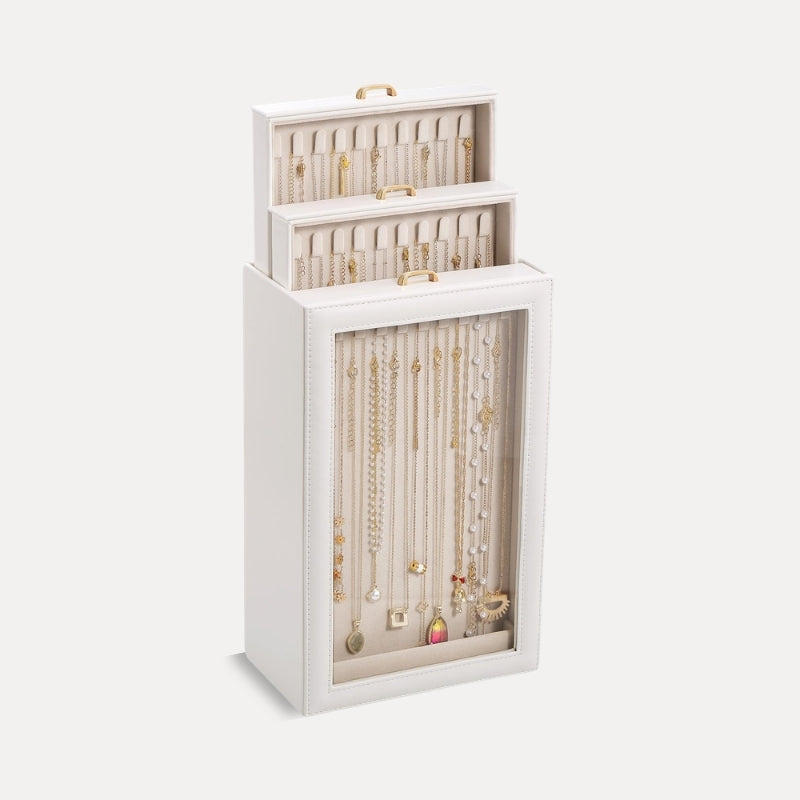 3-Layer Necklace Organizer Box with Clear Lid