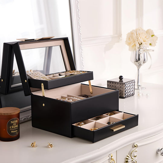 Luxury Jewelry Storage Case with Auto-Lift Tray & Drawers
