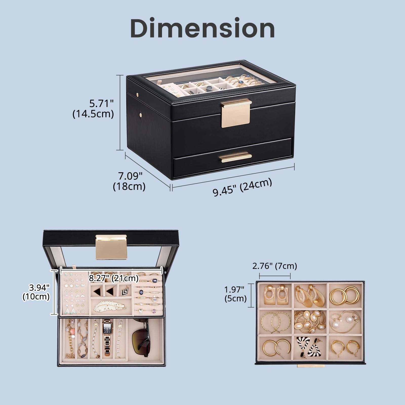 Luxury Jewelry Storage Case with Auto-Lift Tray & Drawers