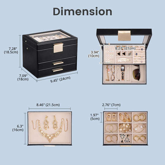 Luxury Jewelry Storage Case with Auto-Lift Tray & Drawers