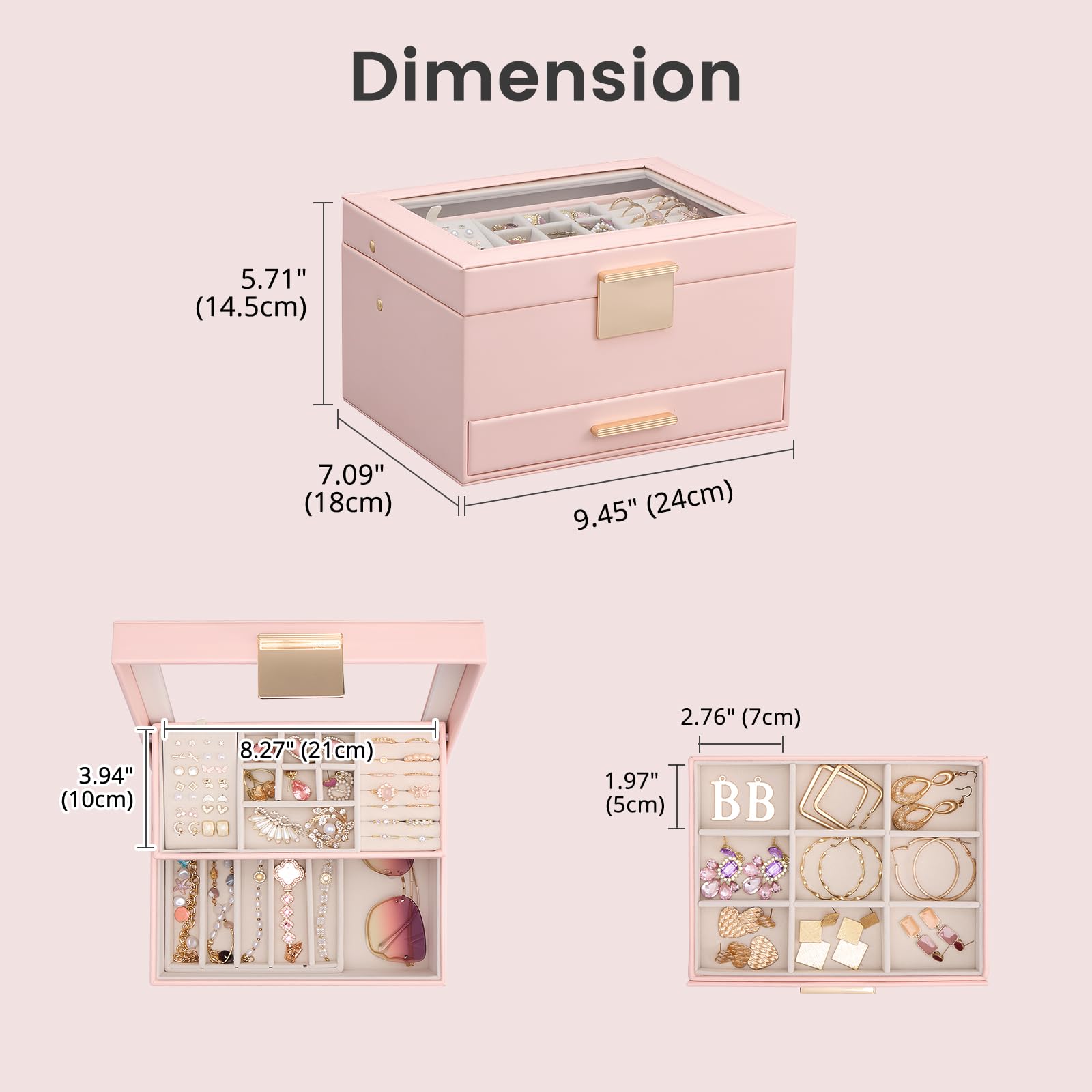 Luxury Jewelry Storage Case with Auto-Lift Tray & Drawers