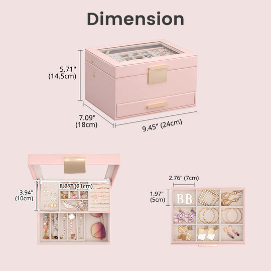 Luxury Jewelry Storage Case with Auto-Lift Tray & Drawers