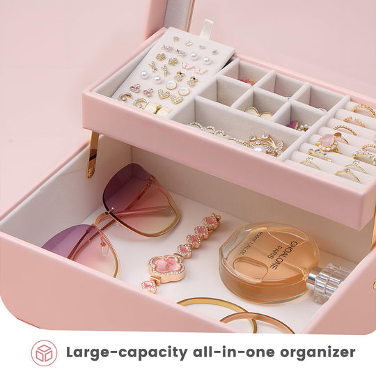 Luxury Jewelry Storage Case with Auto-Lift Tray & Drawers