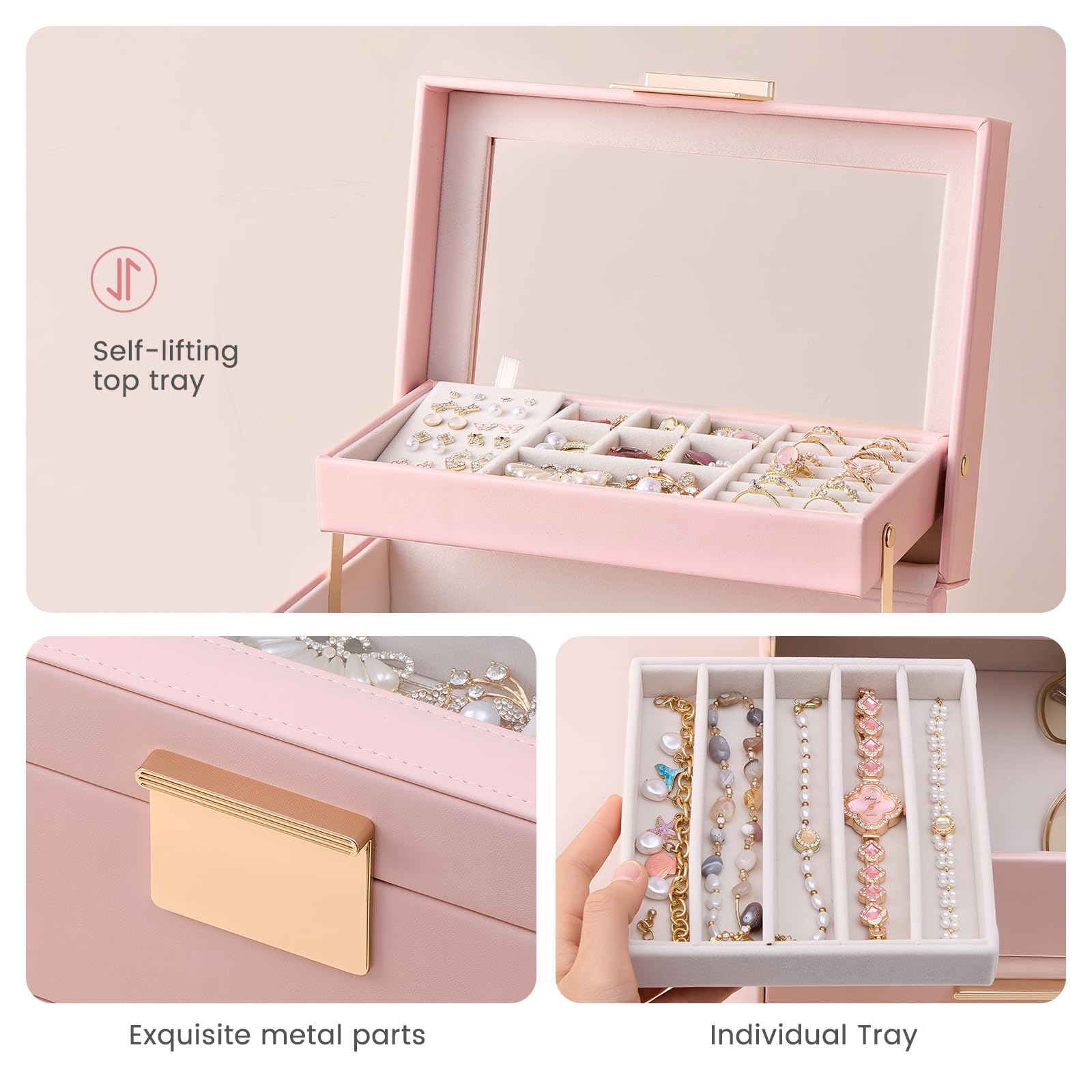 Luxury Jewelry Storage Case with Auto-Lift Tray & Drawers