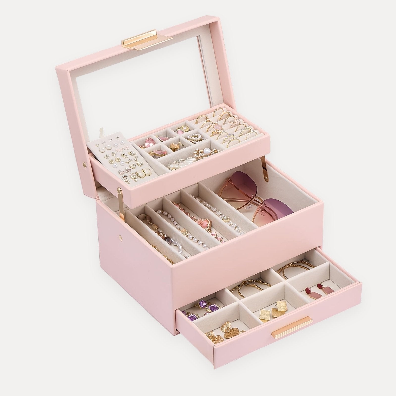 Luxury Jewelry Storage Case with Auto-Lift Tray & Drawers