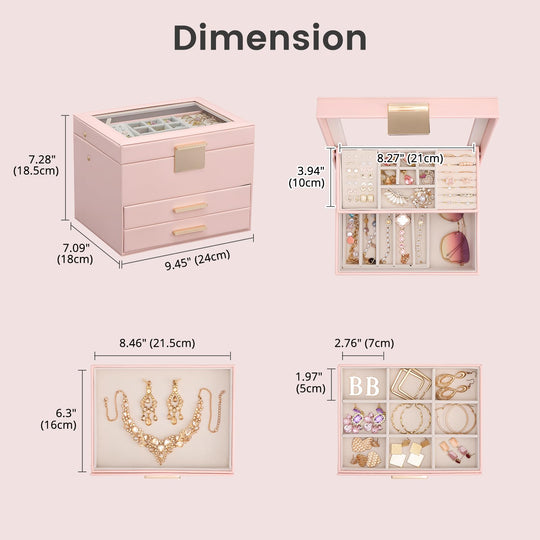 Luxury Jewelry Storage Case with Auto-Lift Tray & Drawers