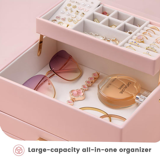Luxury Jewelry Storage Case with Auto-Lift Tray & Drawers