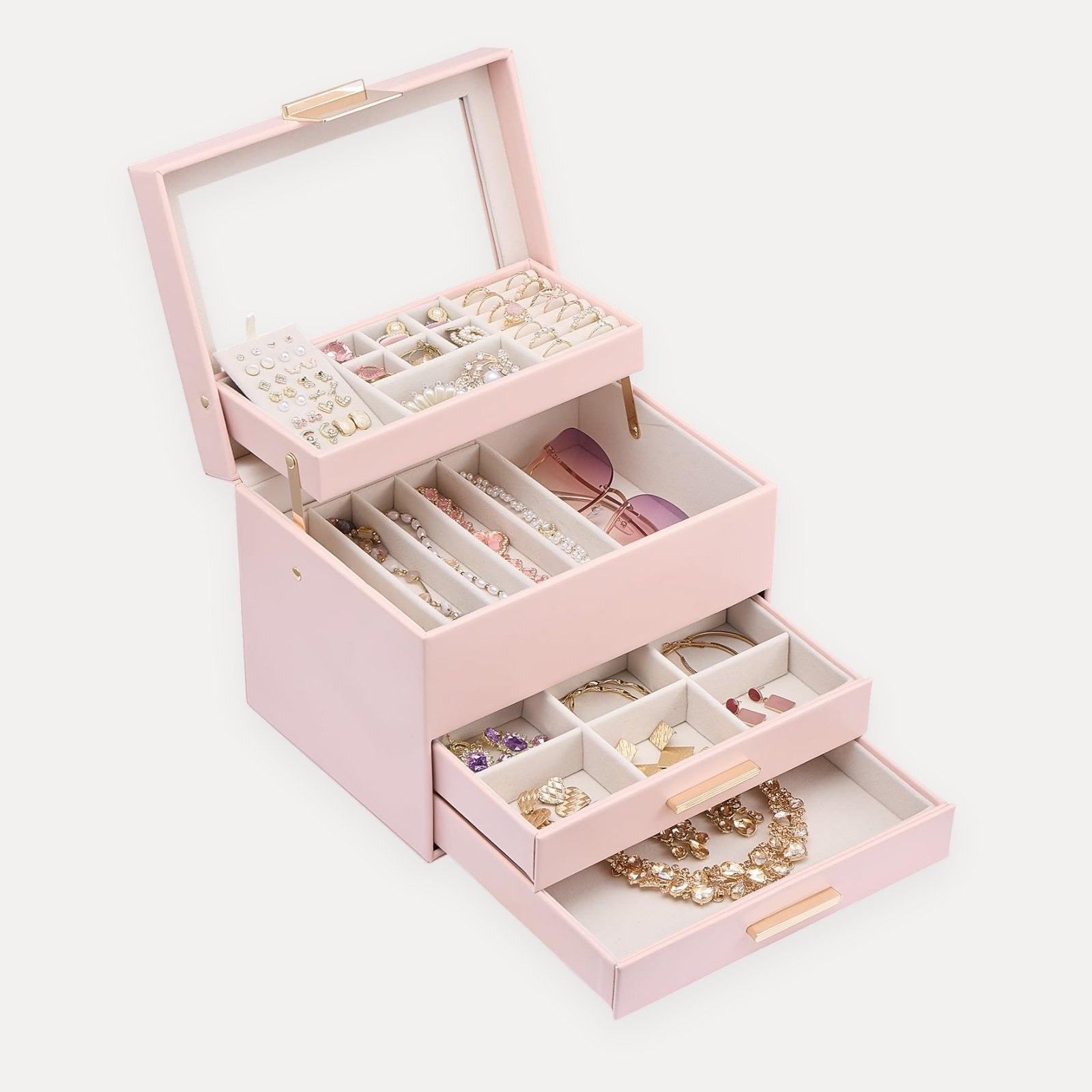 Luxury Jewelry Storage Case with Auto-Lift Tray & Drawers