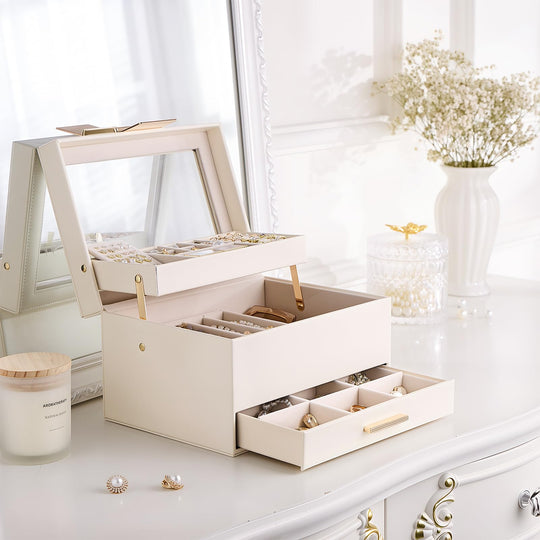 Luxury Jewelry Storage Case with Auto-Lift Tray & Drawers