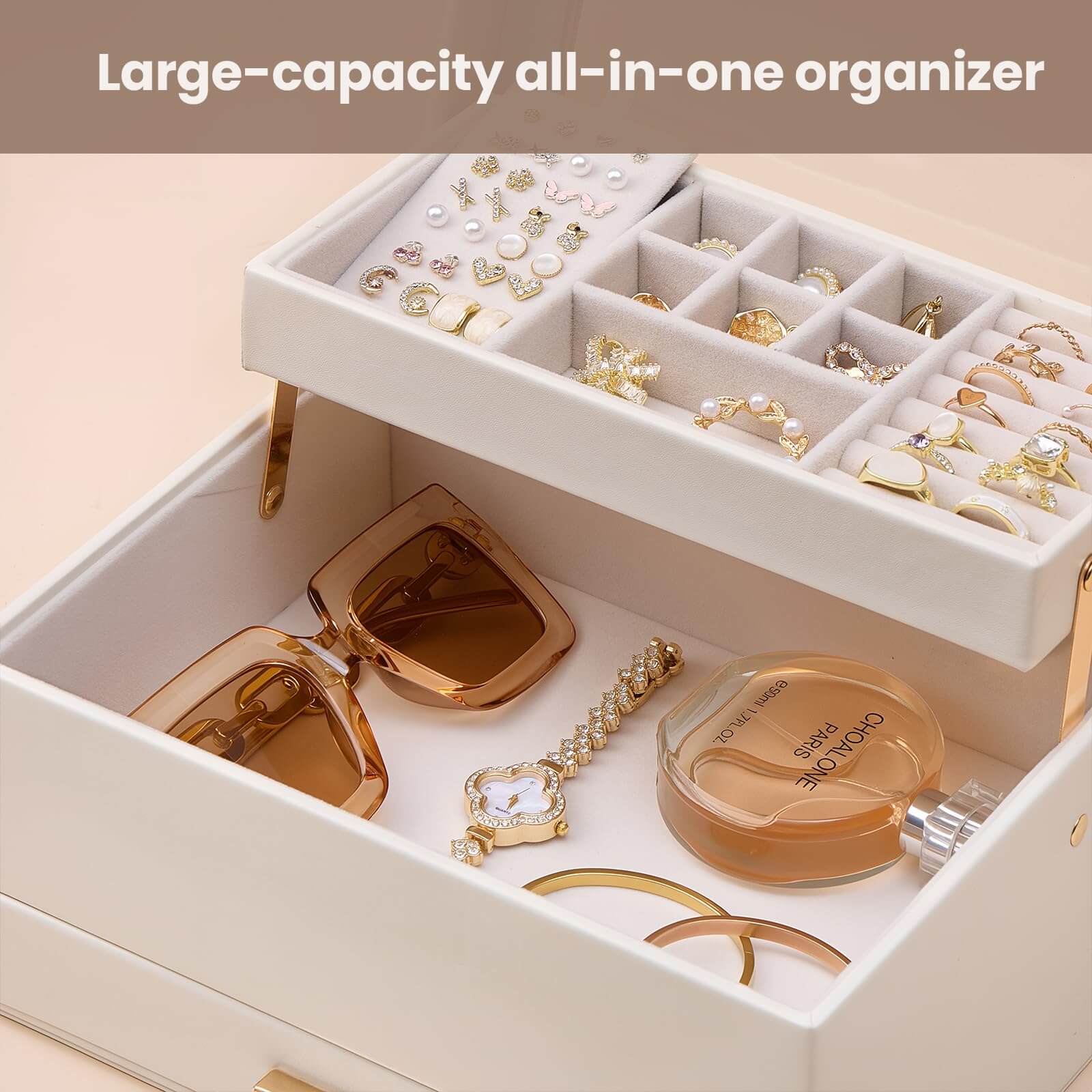 Luxury Jewelry Storage Case with Auto-Lift Tray & Drawers