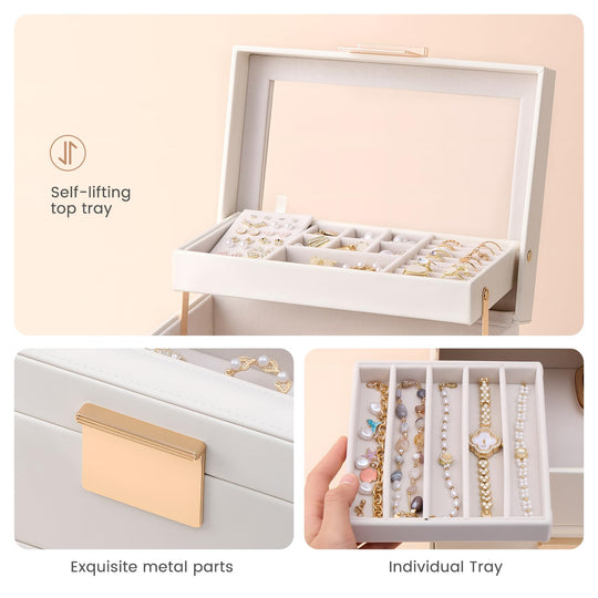 Luxury Jewelry Storage Case with Auto-Lift Tray & Drawers