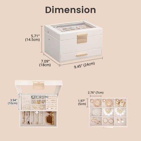 Luxury Jewelry Storage Case with Auto-Lift Tray & Drawers