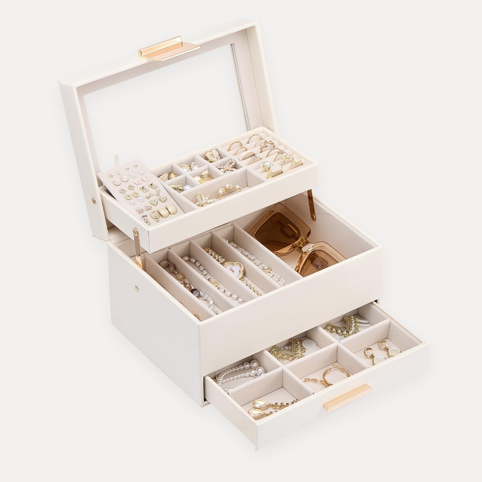 Luxury Jewelry Storage Case with Auto-Lift Tray & Drawers