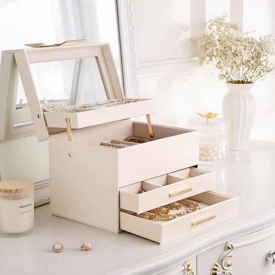 Luxury Jewelry Storage Case with Auto-Lift Tray & Drawers
