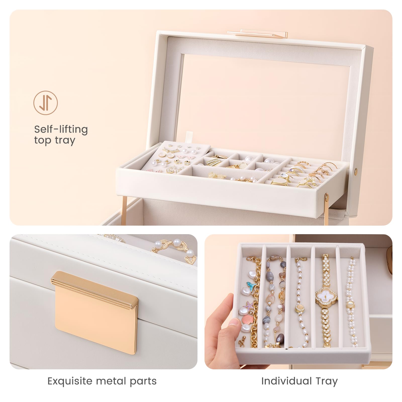 Luxury Jewelry Storage Case with Auto-Lift Tray & Drawers