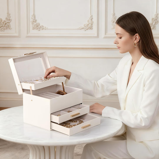 Luxury Jewelry Storage Case with Auto-Lift Tray & Drawers