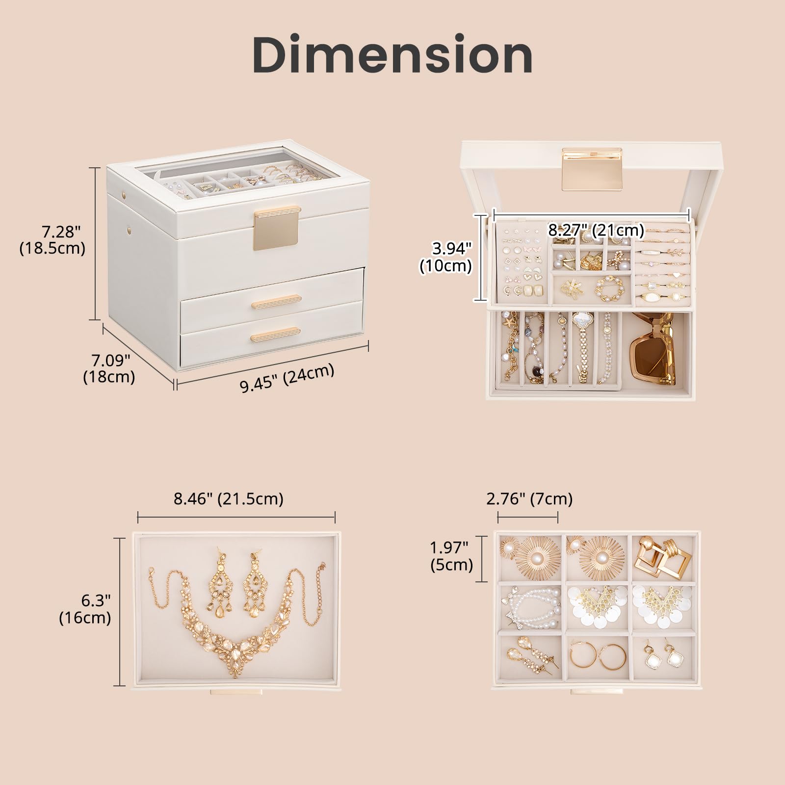 Luxury Jewelry Storage Case with Auto-Lift Tray & Drawers